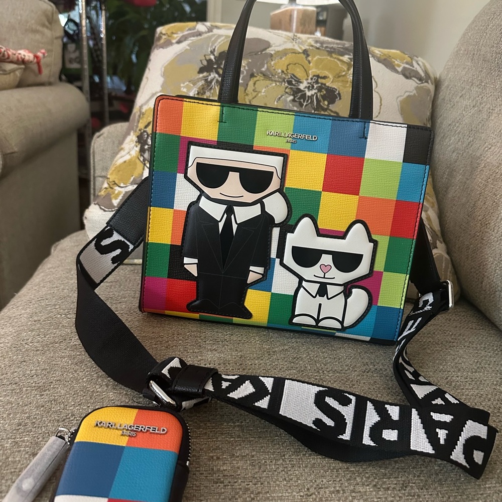 Karl Lagerfeld Paris Maybelle Rainbow Tote Crossbody Bag NWT With Pouch - Picture 15 of 15